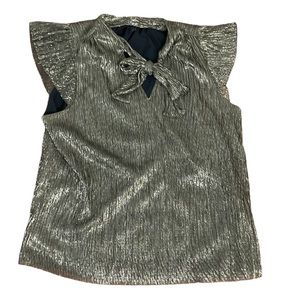Banana Republic Metallic Gold and Black Sleeveless Tie Front Blouse-Size Large